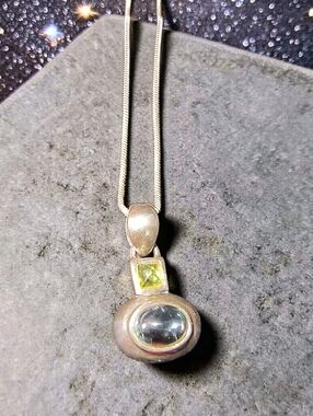 Blue Topaz, Peridot And Sterling Silver Pendant Necklace By Sunstone Imports